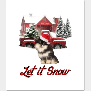 Pomeranian Let It Snow Tree Farm Red Truck Christmas Posters and Art